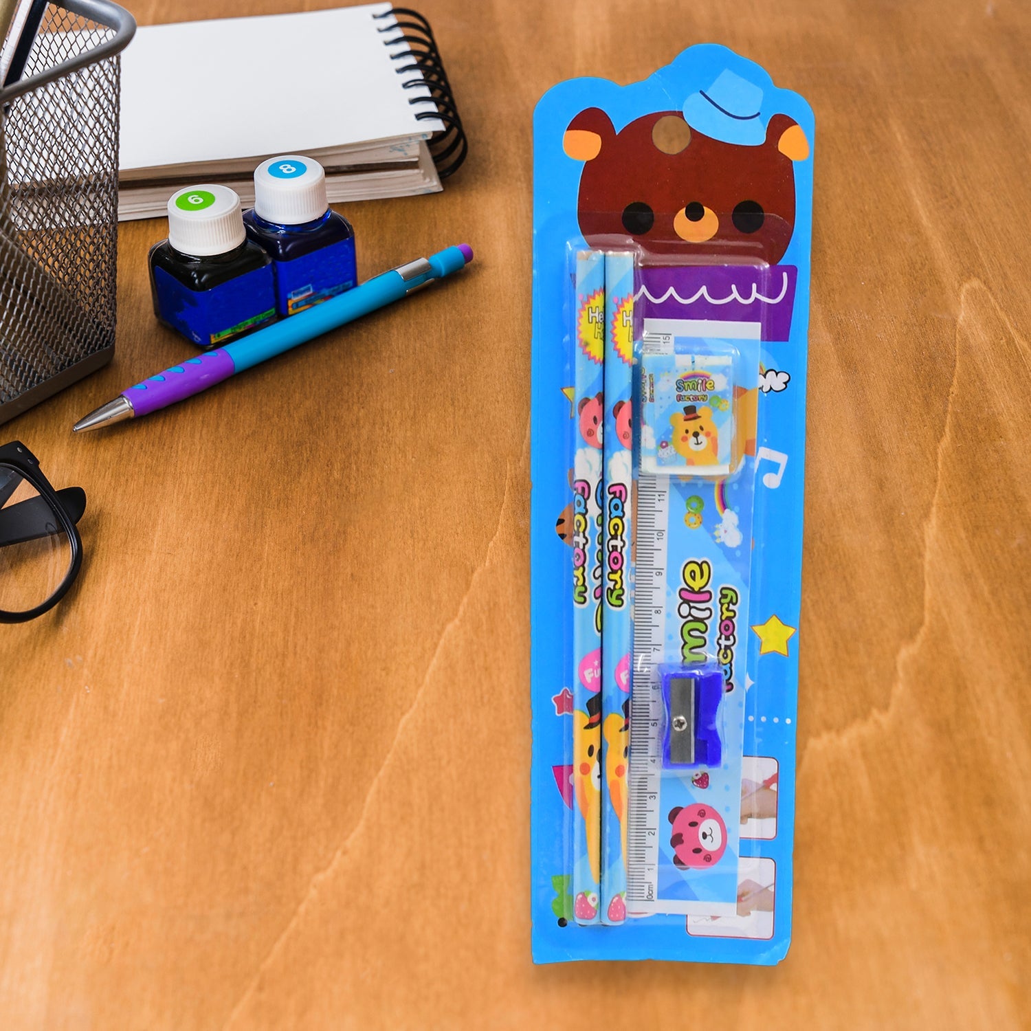 Cartoon pencil kit with sharpener and eraser Cartoon pencil kit with sharpener and eraser